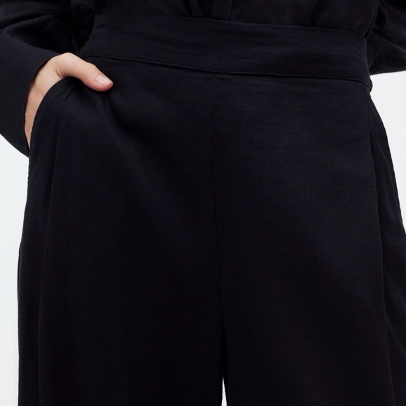 Madewell Pull On Straight Crop Pants Baggy Black Linen Blend Casual Minimalist 8 - Picture 3 of 14